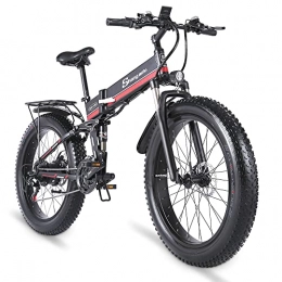 Shengmilo vélo Shengmilo-MX01 Vélos électriques pliants 26 Pouces Fat Tire Vélo électrique 48V Batterie au Lithium Snow Mountain Vélo électrique avec Shimano 21 Vitesse (Rouge)