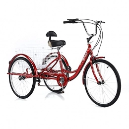 QTQZ vélo Tricycle de montagne polyvalent pour adultes, 7 vitesses, vélo à trois roues, 24 pouces, tricycles pour adultes pour personnes âgées avec panier d'exercice, tricycles pour hommes et femmes - Rouge