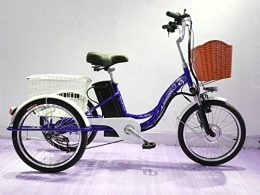 Generic Vélos électriques Tricycle électrique adulte Batterie au lithium de 24 pouces Vélo 3 roues pour personnes âgées avec écran d'éclairage LED Panier arrière élargi Power / assist / pédale (bleu), 20