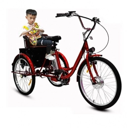 DENGYQ vélo Tricycle électrique Adulte à 3 Roues pour Les Personnes âgées Batterie au Lithium de vélo avec éclairage LED dans Le Panier arrière Tricycle à pédales humaines à Trois Roues(Red, 24'')