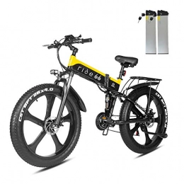 ride66 Vélos électriques Velo Electrique VTT Fat Bike 26 Pouces Pliant Double Batterie Montagne Ebike pour Homme Femme (Noir-Jaune)
