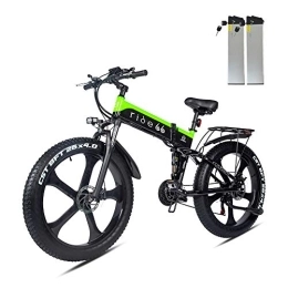 ride66 Vélos électriques Velo Electrique VTT Fat Bike 26 Pouces Pliant Double Batterie Montagne Ebike pour Homme Femme (Noir-Vert)