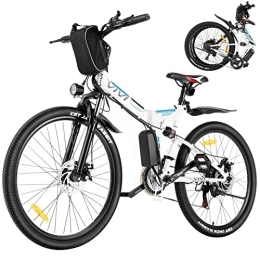 Vivi Vélos électriques VIVI Velo Electrique Pliable, 26" VTT Électrique 250W Vélo Électrique Adulte avec Batterie Amovible 288Wh, Shimano 21 Vitesses, Suspension Complète (Blanc)
