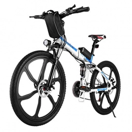 Vivi Vélos électriques Vivi vélo électrique Pliable vélo de Montagne électrique pour Adultes 250W Ebike 26 Pouces vélo électrique avec Batterie Amovible 8Ah, Professionnel 21 Vitesses, Suspension Complète (26 Pouces-Blanc)