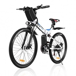 Vivi vélo Vivi Vélo électrique Vélo de Montagne électrique pour Adulte, vélo électrique Pliant de 26 ``, Moteur 250W avec Batterie au Lithium-ION 36V 8Ah, engrenage 21 Vitesses (White Blue)