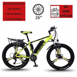 HSART vélo Vélo de Montagne Électrique 26" pour Adulte, Batterie au Lithium-ION Amovible 350W 36V 13Ah Affichage LCD 30 Vitesses Alliage de Magnésium Vélos Électriques pour Hommes (3 Couleurs), Jaune, 10AH / 65KM