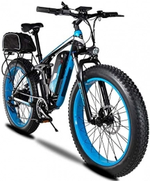 HFM Vélos électriques Vélo de Montagne électrique 48V 750W 26 Pouces Fat Tiree-Bike 7 Vitesses Hommes Sports Mountain Bike Full Suspension Batterie au Lithium Freins à Disque hydrauliques, Bleu