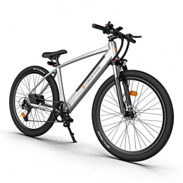 ADO Vélos électriques Vélo Electrique ADO D30C, VTT Électrique d'assistance à la pédale, Shimano 9, Écran LCD et LED Luci, 10.4Ah, 25 km / h, 250W, E-Bike pour Ville / Plage / Neige Blanc