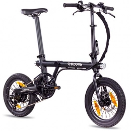 CHRISSON vélo Vélo pliant Christ ERTOS 16 - Noir - Vélo électrique pliable avec roue arrière 250 W 36 V 30 Nm - Pedelec Faltrad pour femmes, hommes et adolescents, vélo pliable électrique pratique