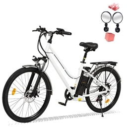 FOCIEL Vélos électriques Vélo électrique de 26'' avec batterie amovible de 36 V 10 Ah, portée jusqu'à 35 à 90 km, Welocidad Maximum 25 km / h Vélo électrique, Shimano 7 vitesses, Ebike Hommes Femmes (Blanc)