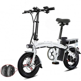 ZBB vélo Vélo électrique léger et pliant en aluminium avec pédales, Power Assist et batterie au lithium-ion de 48 V, vélo électrique avec roues de 14 pouces et moteur de moyeu de 400 W, noir, White, 50to100KM