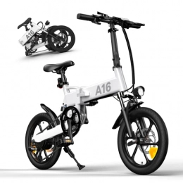 ADO vélo Vélo électrique Pliable ADO A16, Pouces 16"& 1.95" / avec Moteur 250W, Batterie Amovible 36V / 7.8Ah, boîte de Vitesses Shimano 7 Vitesses, Vitesse de Pointe 25km / h (Blanc, 16 * 1.95 Pouces)