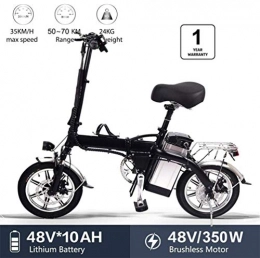 HSART Vélos électriques Vélo électrique pliable pour adultes – 14" Mini Ebike 350 W 48 V 10 Ah batterie au lithium avec écran d'affichage support de téléphone double frein à disque électrique VTT vélo électrique Noir