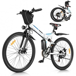 WIND SPEED vélo Vélo électrique pliable VTT électrique 26" Vélo électrique léger pour adultes hommes et femmes avec batterie amovible 36 V 8 Ah Transmission professionnelle 21 vitesses (blanc, 26 pouces)