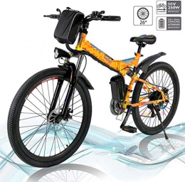 Jackbobo Vélos électriques Vélo électrique Pliable, vélos électriques 36V 250W, vélo de Montagne à Batterie au Lithium 8A, vélo électrique de Grande capacité de 26 Pouces avec Batterie au Lithium et Chargeur (Orange)