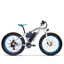 RICH BIT Vélos électriques Vélo électrique Vélo de Montagne Ebike, vélo électrique Fat Tire 26"avec Batterie 48V 17Ah / Lithium et Shimano 21 Vitesses (Blanc Bleu)