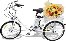 Generic vélo Vélo électrique à 3 roues pour adulte de 61 cm avec batterie au lithium amovible de 12 Ah et moteur de 350 W avec siège de vélo Cruiser réglable et panier de courses (blanc, 1)