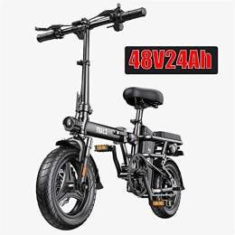 Fangfang Vélos électriques Vélos électriques, Adultes vélo électrique Pliant eBikes Ebike léger 250W 48V 24Ah avec 14inch Tire & écran LCD avec Garde-Boue, Bicyclette (Color : Black, Size : Range: 80 km)