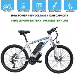NAYY Vélos électriques Vélos électriques pour Adultes, Vélo Ebike en Alliage d'aluminium 360W Amovible 48V / avec vélo de Montagne à Batterie au Lithium-ION de 10 Ah / Vélo de Montagne Intelligent (White Blue, 26inx17in)