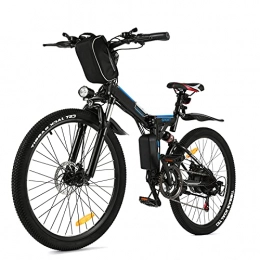 Winice vélo WINICE Velo Electrique Pliable, 26 Pouces Vélos électriques, 250W VTT électriques pour Adultes avec Batterie Amovible 8Ah, Professionnel 21 Vitesses (26 Pouces-Noir Bleu)