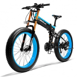 WM Vélos électriques WM 400w Moteur vélo électrique 26x4.0 Pouces Gros Pneu vélo électrique Tout-Terrain Pliable 48v10ah5 Gear Power Mountain Bike, Bleu
