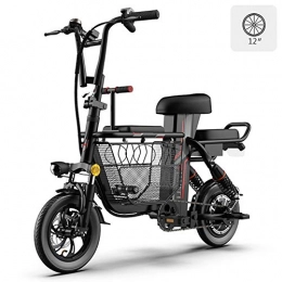 YMWD 400W Vélos Électriques Pliants pour Adultes Parent-Enfant 3 Sièges Vélo Électrique Montagne 48V 8-30Ah Batteries Lithium Rechargeable Smart Bike Roues De 12 Pouces Adulte Unisexe,Noir,11 Ah