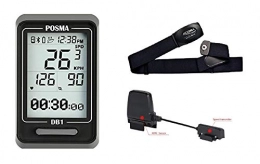 POSMA Fahrradcomputer POSMA DB1 Bluetooth Fahrradcomputer Dual Mode BCB30 Geschwindigkeitskadenzsensor BHR20 Pulsmesser Value Kit – Tachometer Kilometerzähler, unterstützt GPS von Smartphone iPhone