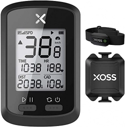 XOSS Zubehör XOSS G+ GPS Fahrradcomputer, kabelloser Fahrradtacho, unterstützt ANT+ Peripheriegeräte, Verbindung mit Trittfrequenzsensor und Herzfrequenzsensor, Rennrad Mountainbike, Bluetooth-APP-Datenanalyse