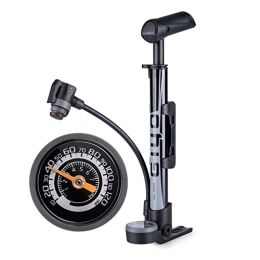CXWXC Zubehör Mini-Fahrradpumpe mit Manometer – tragbare Fahrradreifenpumpe – 120 PSI Fahrrad-Luftpumpe passend für Presta- und Schrader- und Dunlop-Ventil – Rennradpumpe mit Halterung (schwarz / grau) (schwarz)