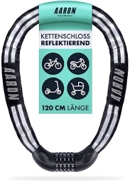 AARON Fahrradschlösser AARON Reflect Fahrradschloss mit 5-stelligem Zahlencode, 120cm Kettenschloss aus Stahl und hoher Sicherheitsstufe, Schloss für E-Bike, Mountainbike, Trekkingrad, Tourenrad, Rennrad in schwarz