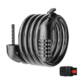 AZHAR Fahrradschloss-Kabel, flexible Stahlsicherheit, 1,5 m, 5-stellig, selbstaufrollend, zurücksetzbarer Zahlencode, mit Fahrradhalterung