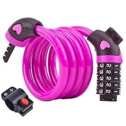 PURRL Fahrradschlösser Fahrradschlosskabel, 5-stelliges Kombinationskabelschloss, Fahrradschlösser mit kostenloser Montagehalterung, 1 / 2 Zoll Durchmesser (Color : Pink, Size : 12MM / 120CM) Little Surprise